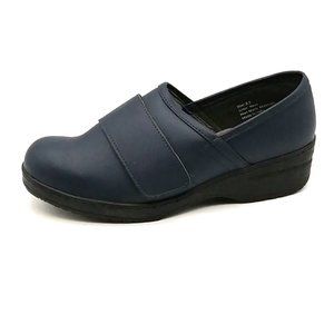 Ohmm Womens Loafer Shoe Navy Blue Slip On Hook & Loop Instep Strap Round Toe 9.5